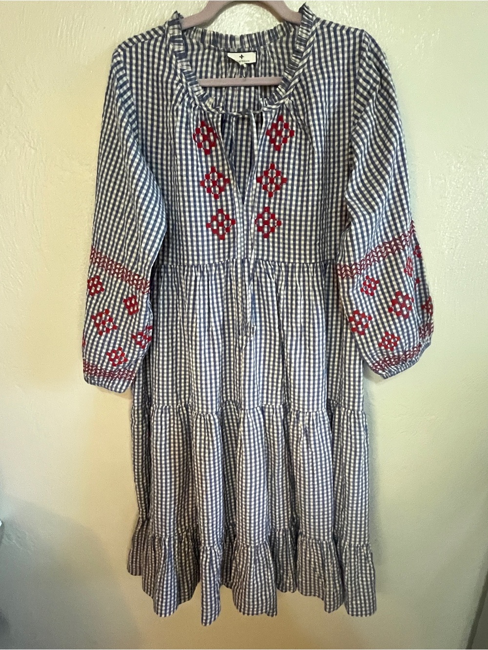 Tuckernuck Blue and White Gingham Dress with Red Embroidered Accents - Picture 3 of 6